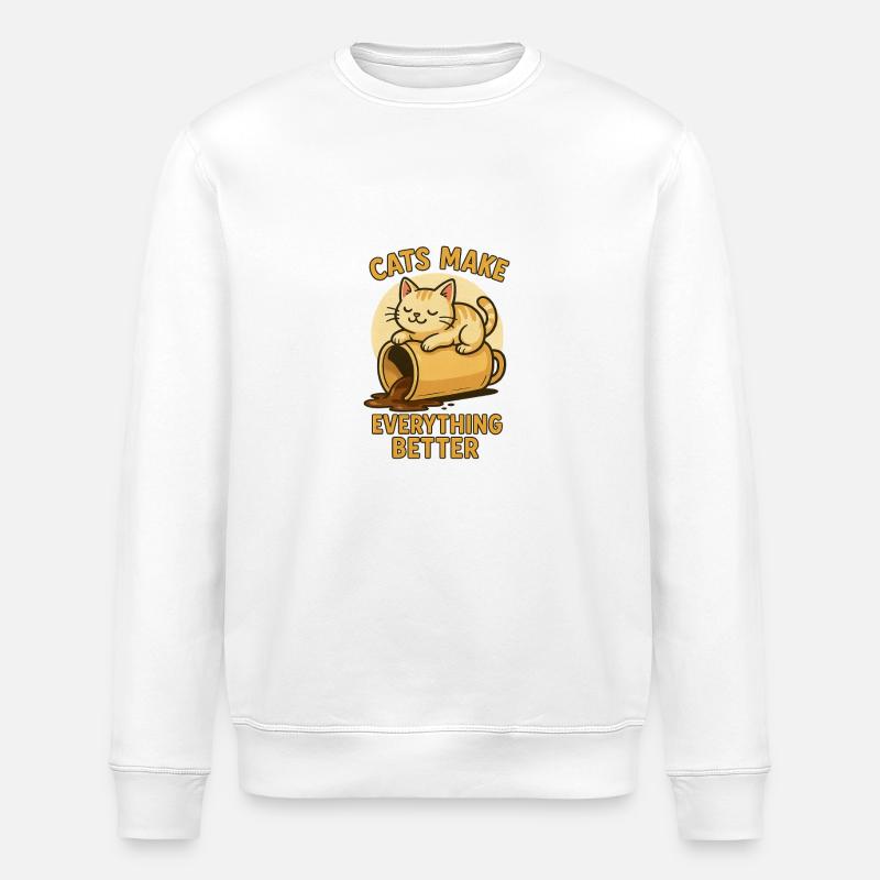cats make everything better - Stanley/Stella Unisex Bio-Sweatshirt ROLLER - Weiß