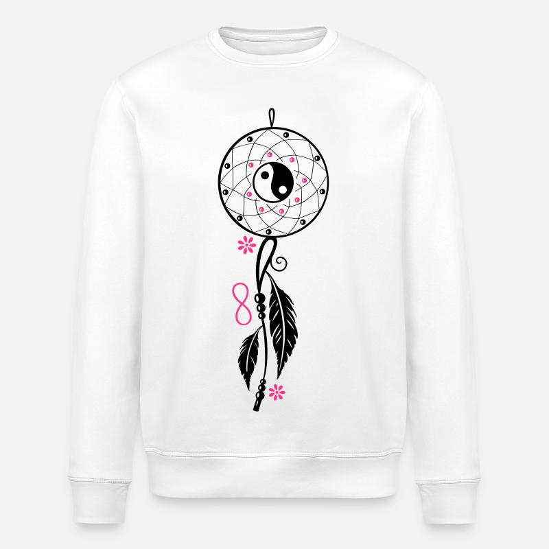 Dreamcatcher with feather, flutes, infinity symbol - Stanley/Stella ROLLER Unisex Organic Sweatshirt - white