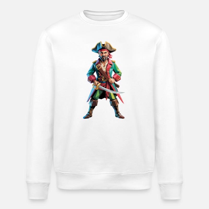 Pirate - Cool Low Poly Logo - Stanley/Stella ROLLER Unisex Organic Sweatshirt - white