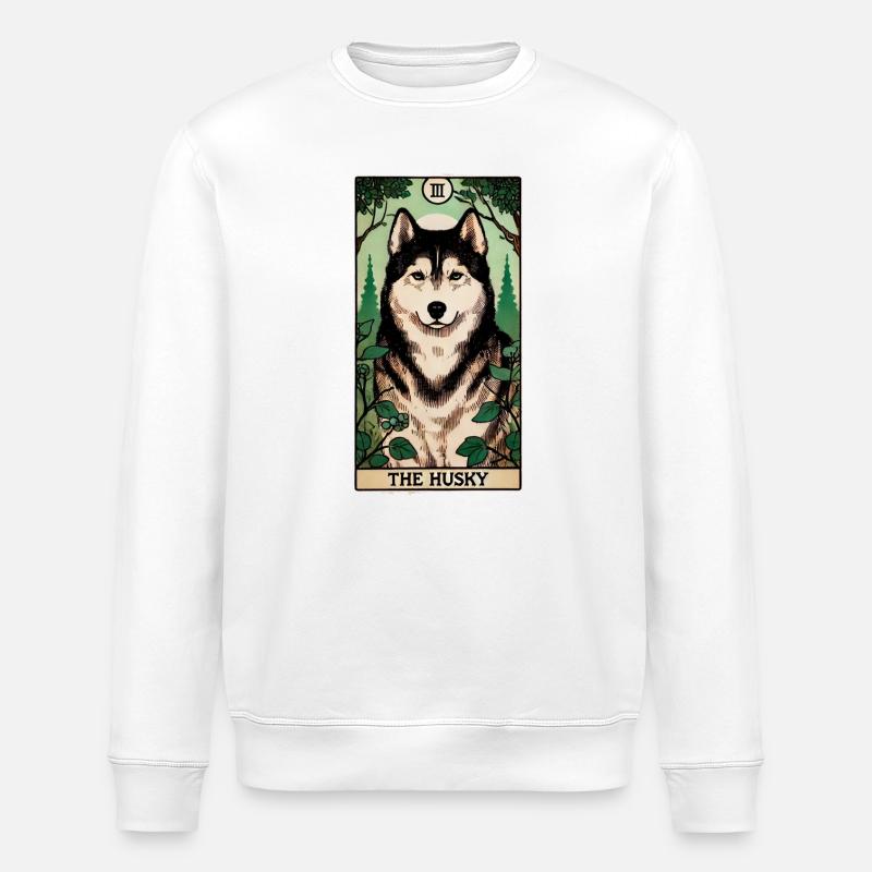 Husky Forest Tarot Card - Stanley/Stella ROLLER Unisex Organic Sweatshirt - white