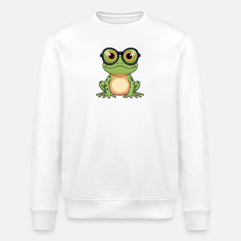 Frosch mit Brille - Stanley/Stella Unisex Bio-Sweatshirt ROLLER - Weiß