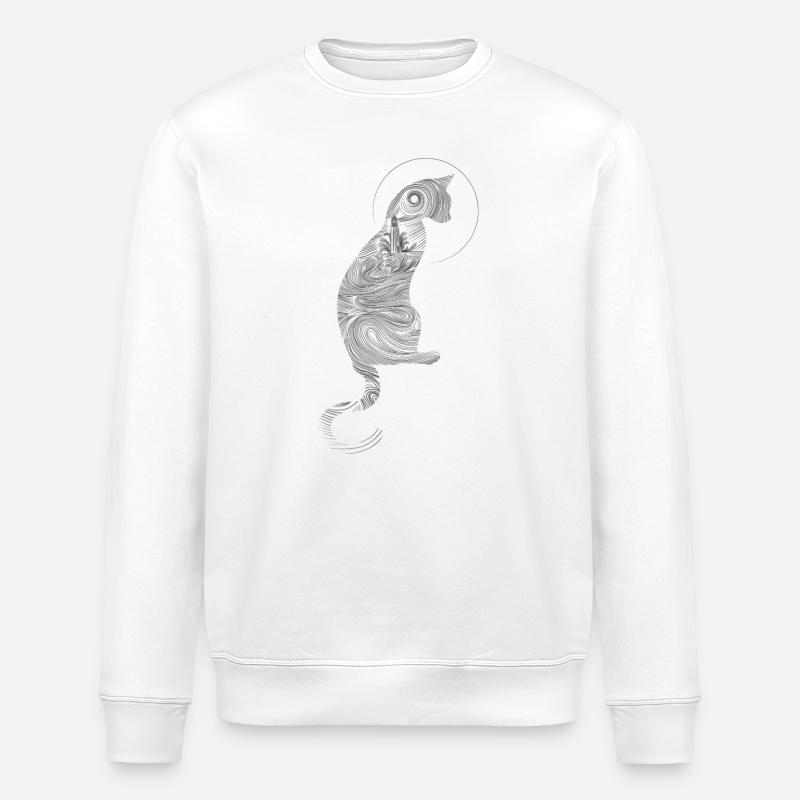 Abstrakte Katze mit Mond-Hintergrund - Stanley/Stella Unisex Bio-Sweatshirt ROLLER - Weiß