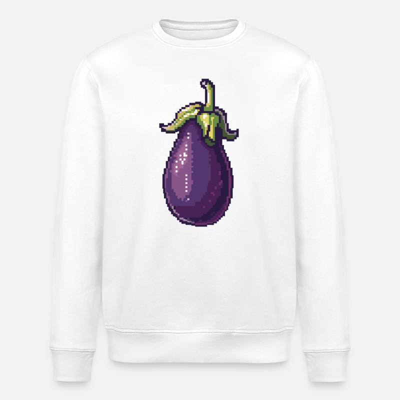 Illustration d’aubergine Pixel rétro - Sweat bio ROLLER Stanley/Stella Unisexe - blanc