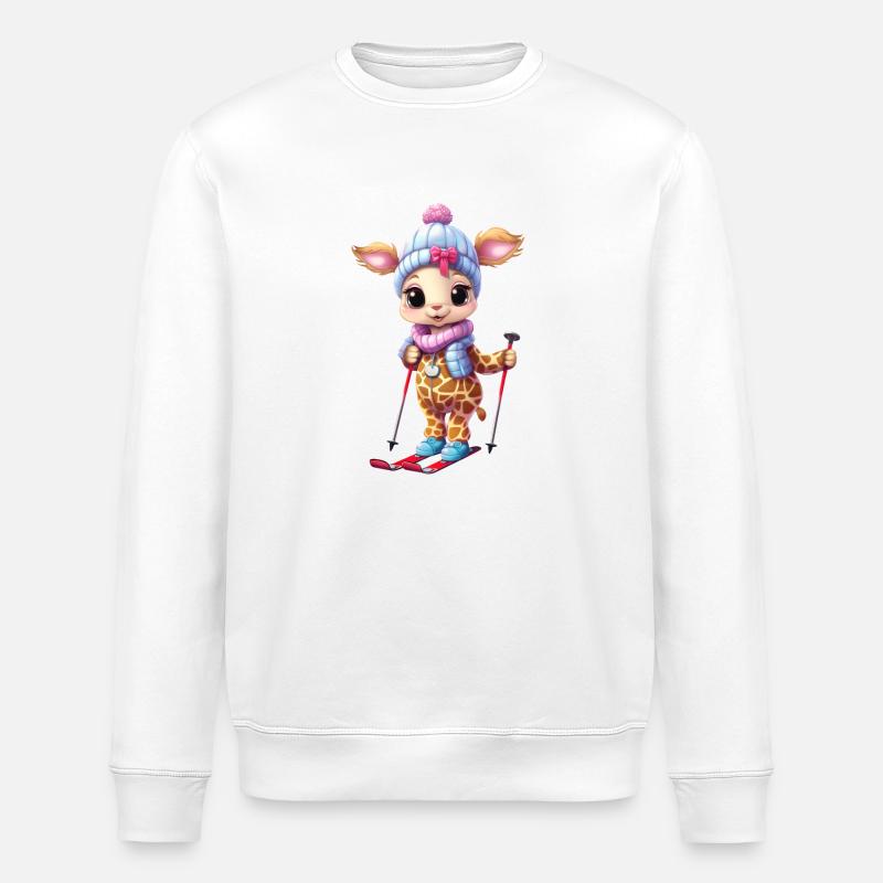 Skiing Giraffe - Funny Comic Design - Stanley/Stella ROLLER Unisex Organic Sweatshirt - white