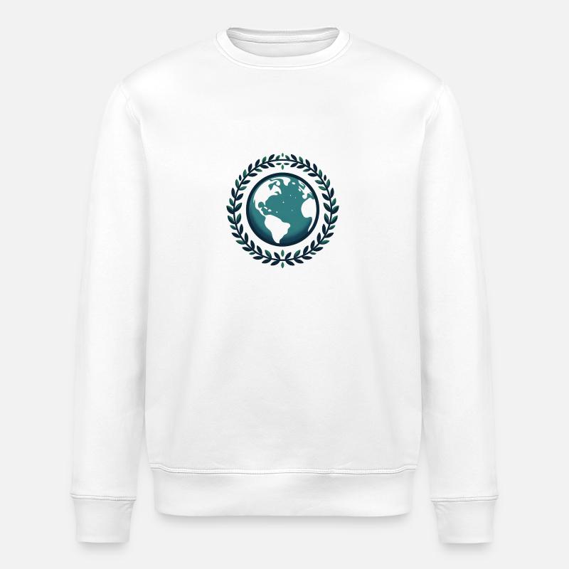 Weltkugel mit Blätterkranz - Stanley/Stella Unisex Bio-Sweatshirt ROLLER - Weiß