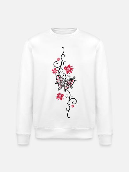 Floral tendril butterfly summer flowers flowers - Stanley/Stella ROLLER Unisex Organic Sweatshirt - white