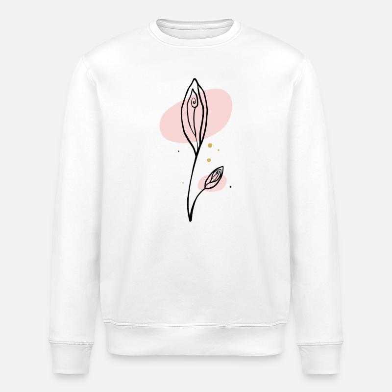 Pink Abstract Leaf Line Art - Stanley/Stella ROLLER Unisex Organic Sweatshirt - white