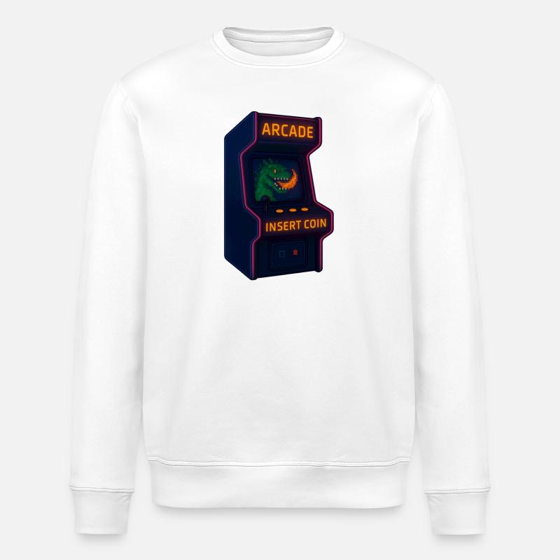 Dino Arcade Neon Pixel - Stanley/Stella ROLLER Unisex Organic Sweatshirt - white