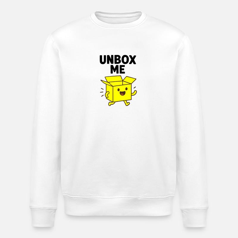 Fröhliche Box Charakter Illustration - Stanley/Stella Unisex Bio-Sweatshirt ROLLER - Weiß