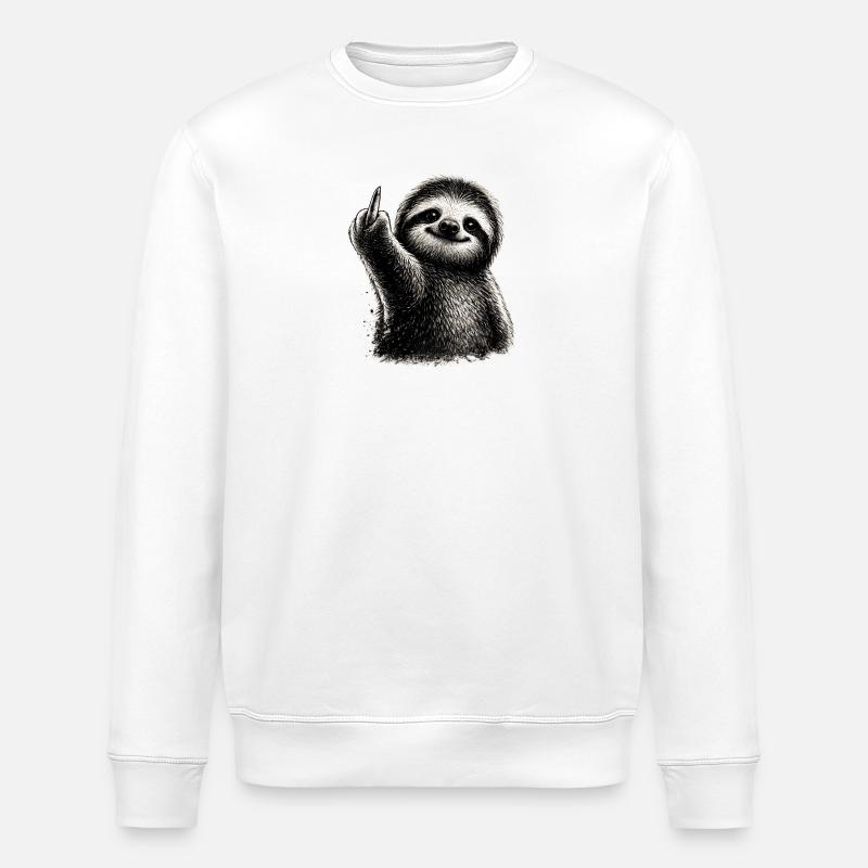 Naughty Sloth Middle Finger - Stanley/Stella ROLLER Unisex Organic Sweatshirt - white