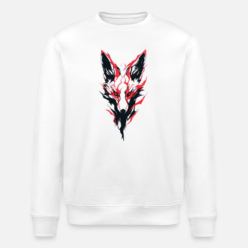 Red Flame Kitsune - Japanese Fox - Stanley/Stella ROLLER Unisex Organic Sweatshirt - white