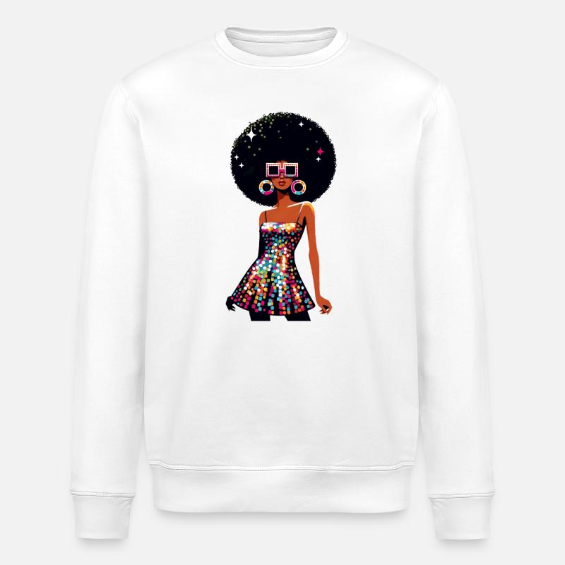 Disco Afro Glam Sequins Design - Sweat bio ROLLER Stanley/Stella Unisexe - blanc