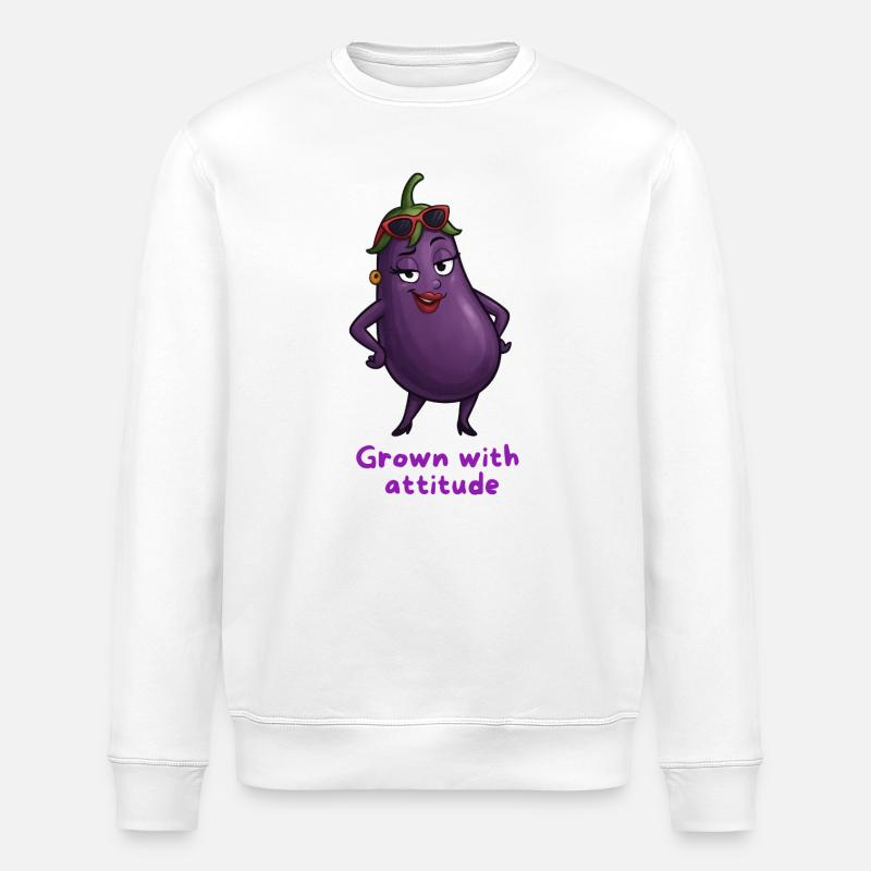 Eggplant with attitude vegetable illustration - Stanley/Stella ROLLER Unisex Organic Sweatshirt - white
