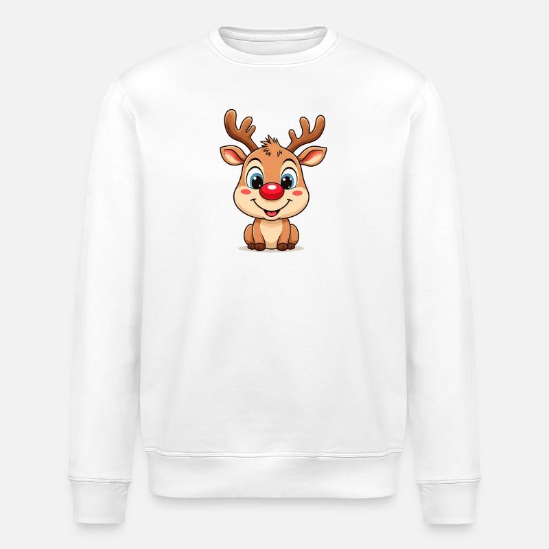 Rudolph Rentier Cartoon Weihnachtspullover - Stanley/Stella Unisex Bio-Sweatshirt ROLLER - Weiß