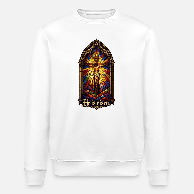Resurrection He is Risen Easter Jesus - Stanley/Stella ROLLER Unisex Organic Sweatshirt - white
