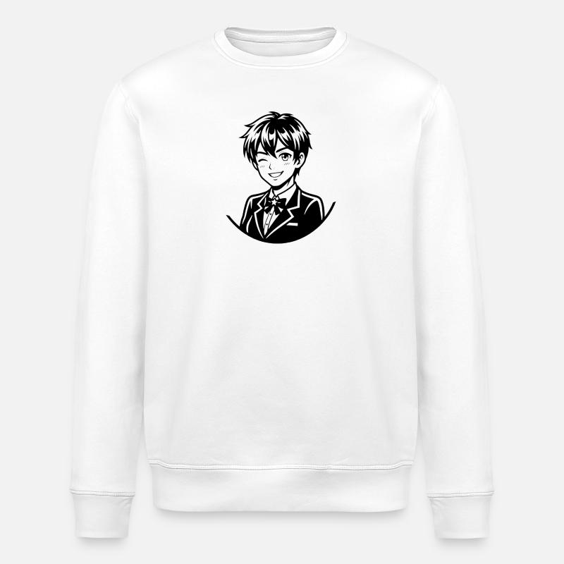 Lachender Anime Charakter Schuluniform - Stanley/Stella Unisex Bio-Sweatshirt ROLLER - Weiß