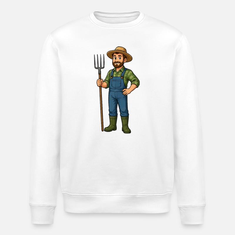 Dessin animé Fermier avec fourche - Sweat bio ROLLER Stanley/Stella Unisexe - blanc