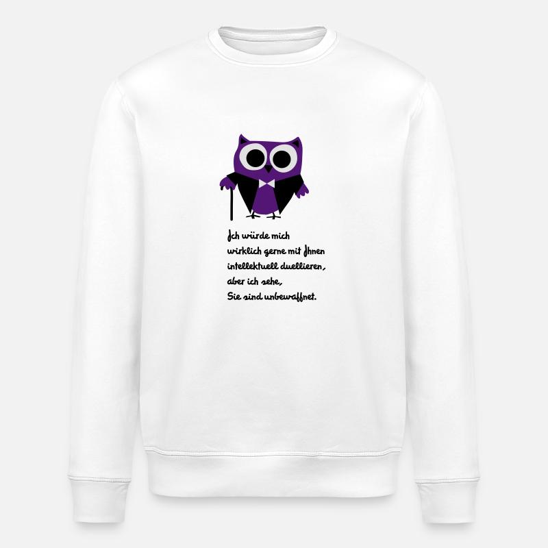 Owl, satire, saying "Intellectually duel" - Stanley/Stella ROLLER Unisex Organic Sweatshirt - white
