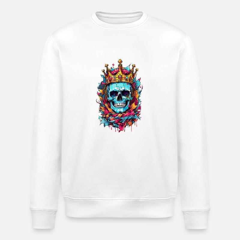 Totenkopf mit Krone - Stanley/Stella Unisex Bio-Sweatshirt ROLLER - Weiß