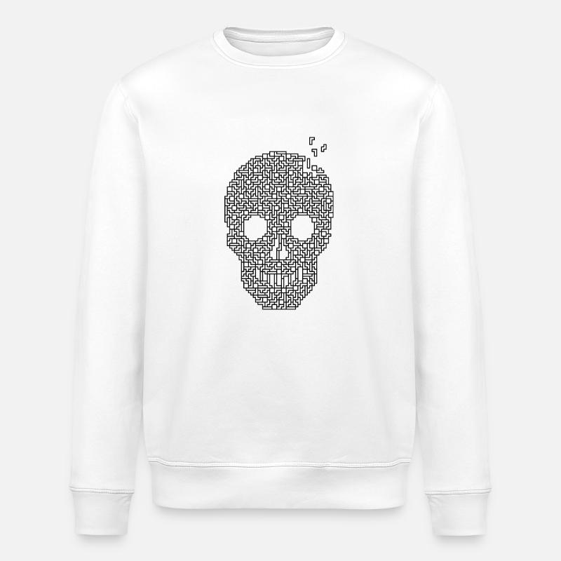 Crâne Tétris - contour noir - Sweat bio ROLLER Stanley/Stella Unisexe - blanc