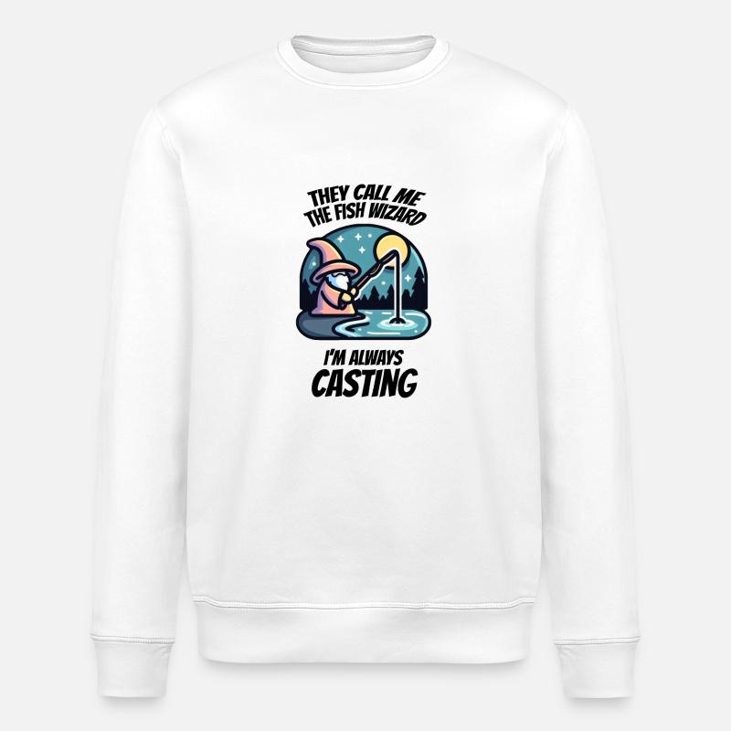 The fish wizard - Always casting - Stanley/Stella ROLLER Unisex Organic Sweatshirt - white
