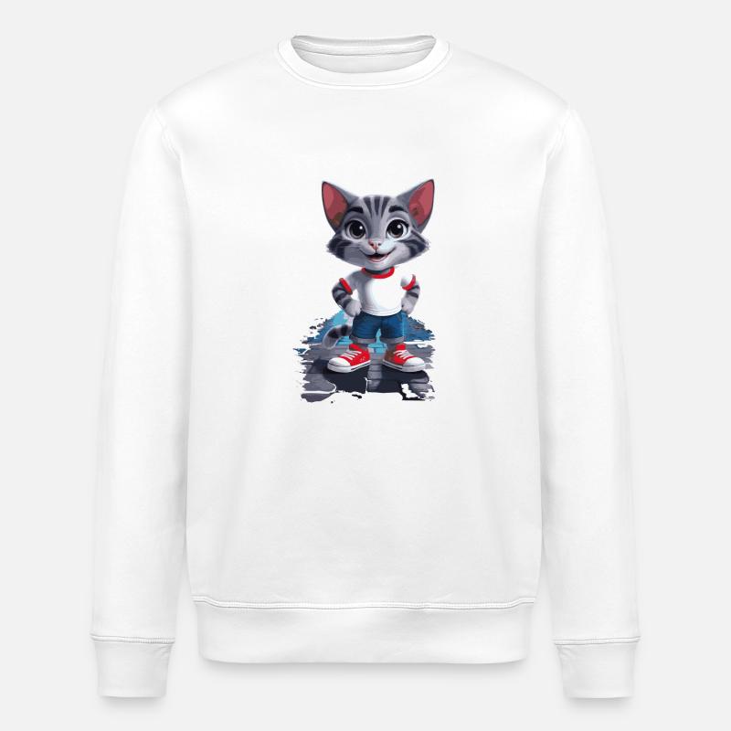 Verspielte Katze im Kinder-Stil - Stanley/Stella Unisex Bio-Sweatshirt ROLLER - Weiß