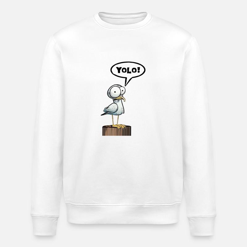 Seagull Speech Bubble Yolo - Stanley/Stella ROLLER Unisex Organic Sweatshirt - white