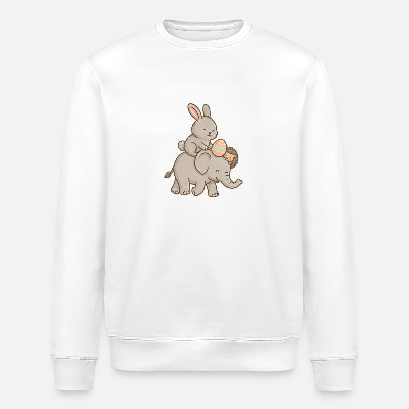 Hase reitet Elefant – Süßes Tierfreundschaft - Stanley/Stella Unisex Bio-Sweatshirt ROLLER - Weiß