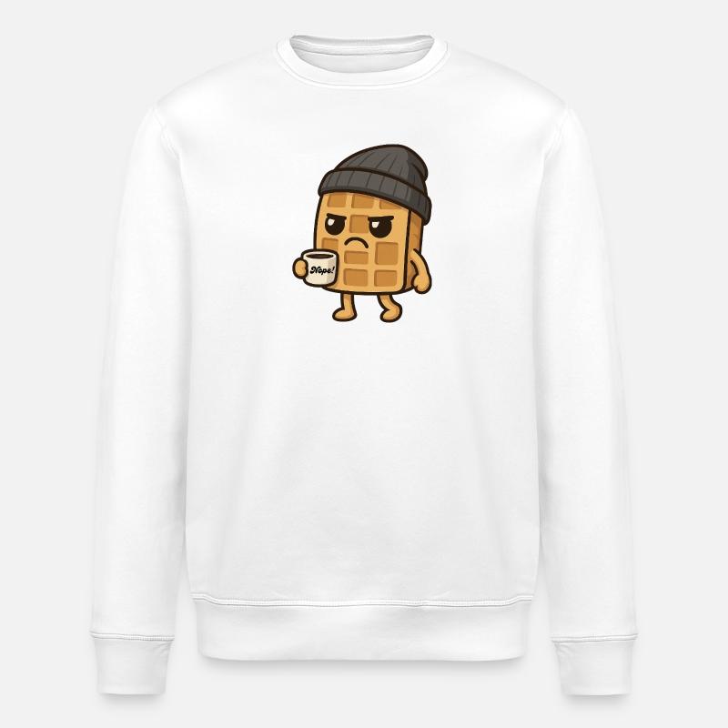 Grumpy Kawaii Waffel - Coffee Beanie Cartoon - Stanley/Stella Unisex Bio-Sweatshirt ROLLER - Weiß
