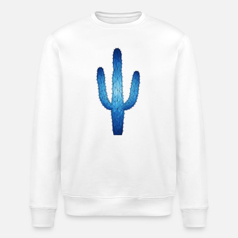 Cactus géométrique bleu - Sweat bio ROLLER Stanley/Stella Unisexe - blanc