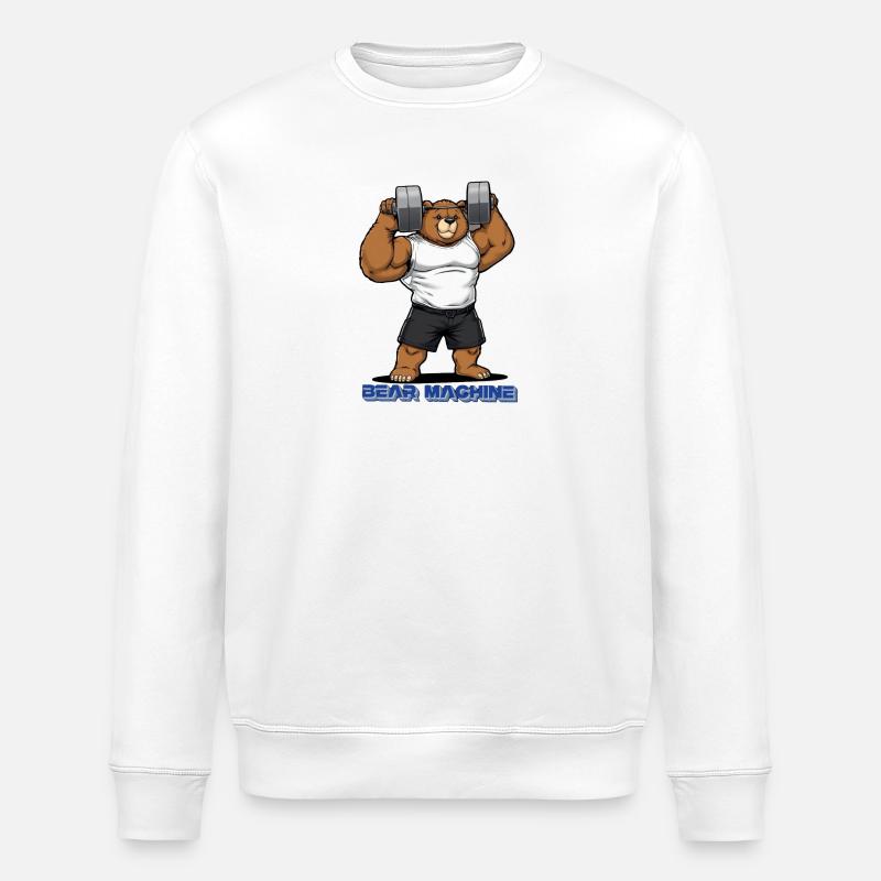 Bear Machine Muskelbär im Gym - Stanley/Stella Unisex Bio-Sweatshirt ROLLER - Weiß