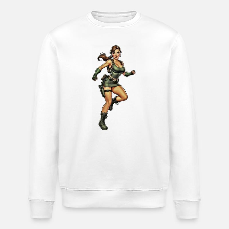 Aventurier vert en tenue de combat - Sweat bio ROLLER Stanley/Stella Unisexe - blanc