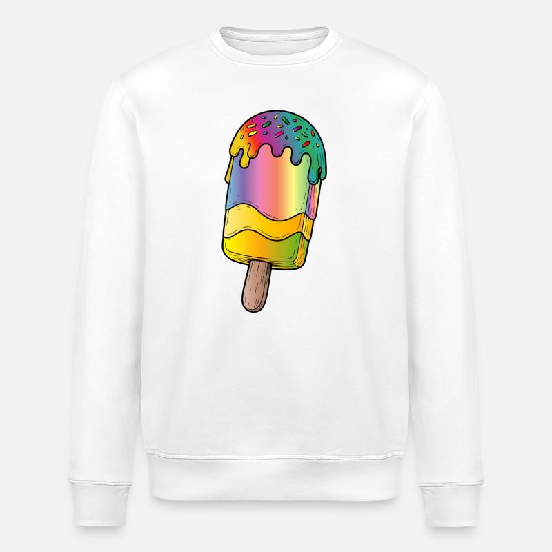 Rainbow Popsicle Cartoon Illustration - Stanley/Stella ROLLER Unisex Organic Sweatshirt - white