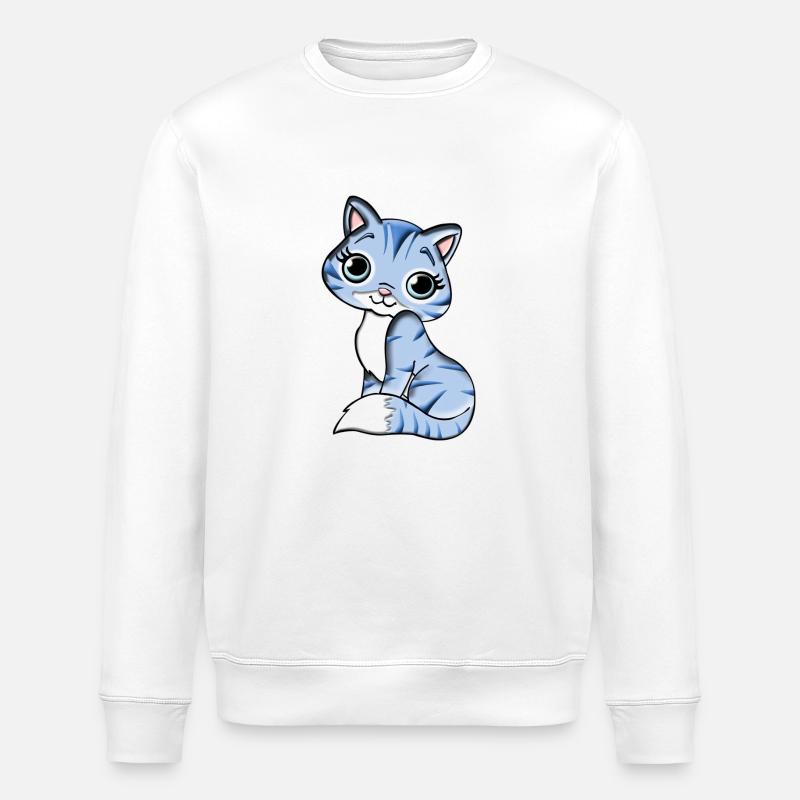 Cute blue kitten. Gift - Stanley/Stella ROLLER Unisex Organic Sweatshirt - white