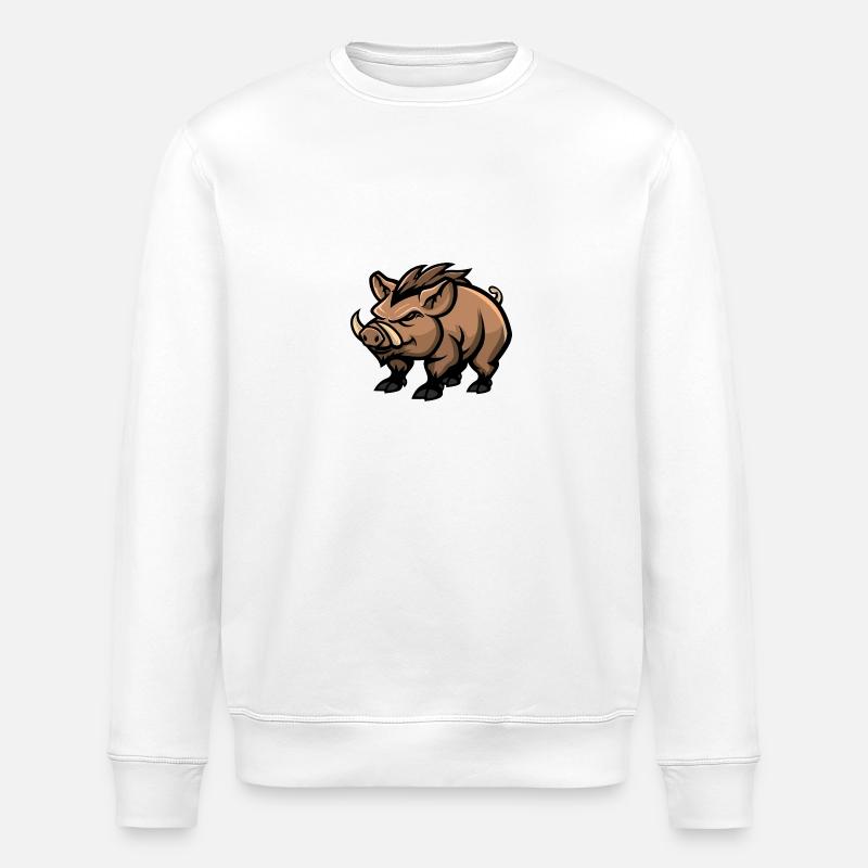 Schwein Comic Wildschwein - Stanley/Stella Unisex Bio-Sweatshirt ROLLER - Weiß
