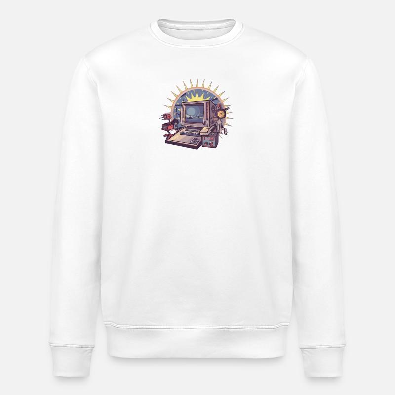 Futuristic computer with retro elements - Stanley/Stella ROLLER Unisex Organic Sweatshirt - white