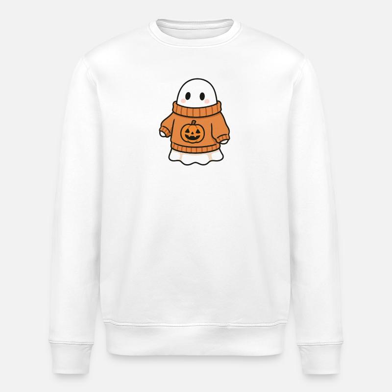 Pull citrouille Ghost - Sweat bio ROLLER Stanley/Stella Unisexe - blanc