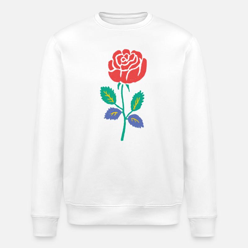 Rote Rose mit Teal-Stiel - Stanley/Stella Unisex Bio-Sweatshirt ROLLER - Weiß