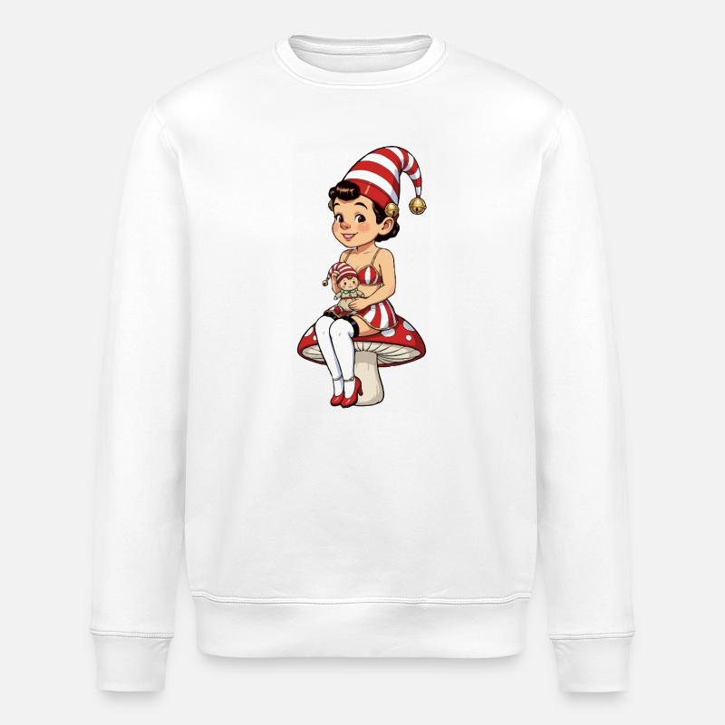 Kobold-Mädchen mit Babypuppe - Stanley/Stella Unisex Bio-Sweatshirt ROLLER - Weiß