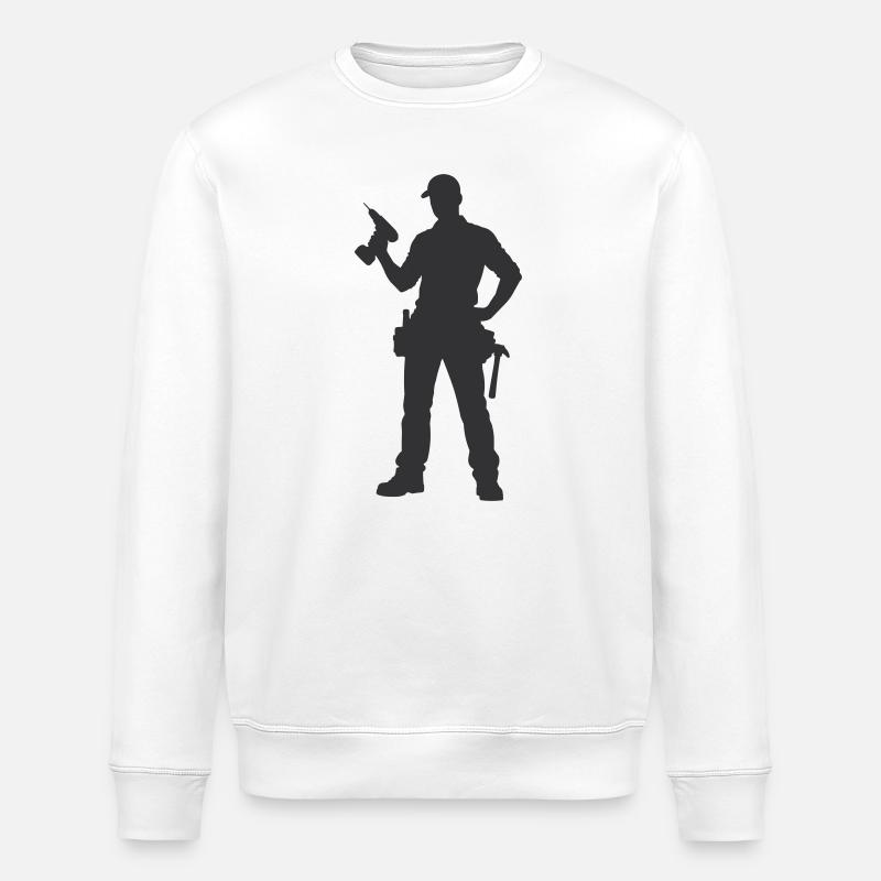 Handwerker Silhouette mit Werkzeug - Stanley/Stella Unisex Bio-Sweatshirt ROLLER - Weiß