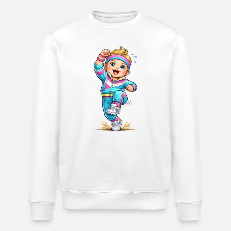 Fröhliches Retro-Aerobic-Kind  - Stanley/Stella Unisex Bio-Sweatshirt ROLLER - Weiß