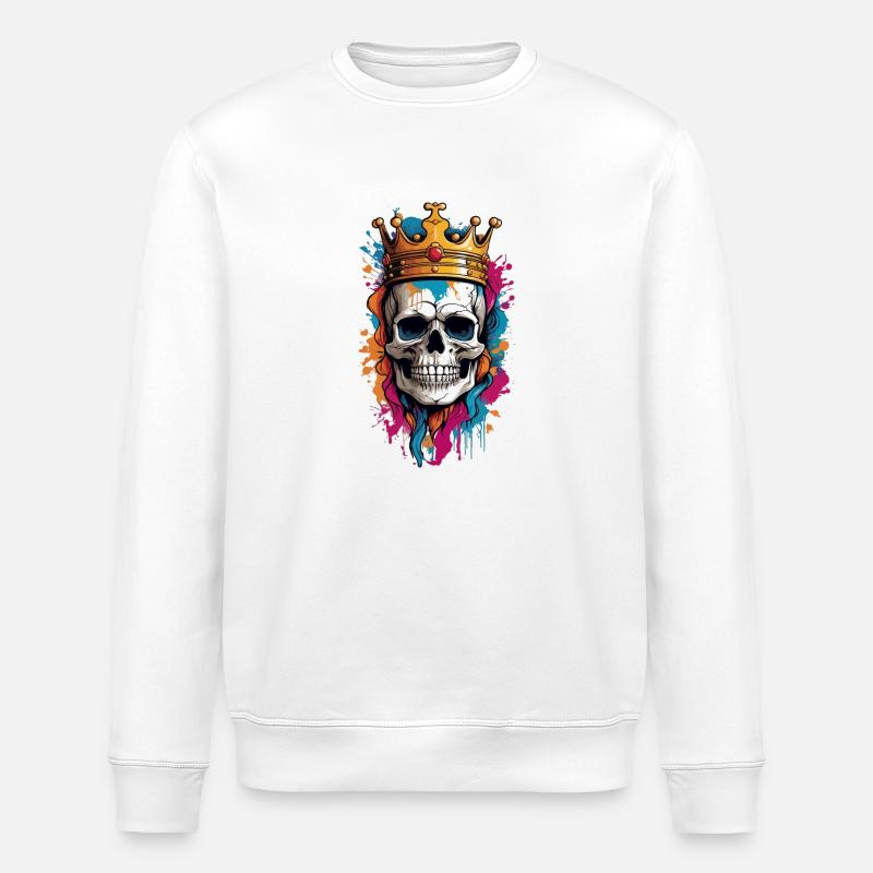 Crâne avec Couronne Graffiti - Sweat bio ROLLER Stanley/Stella Unisexe - blanc