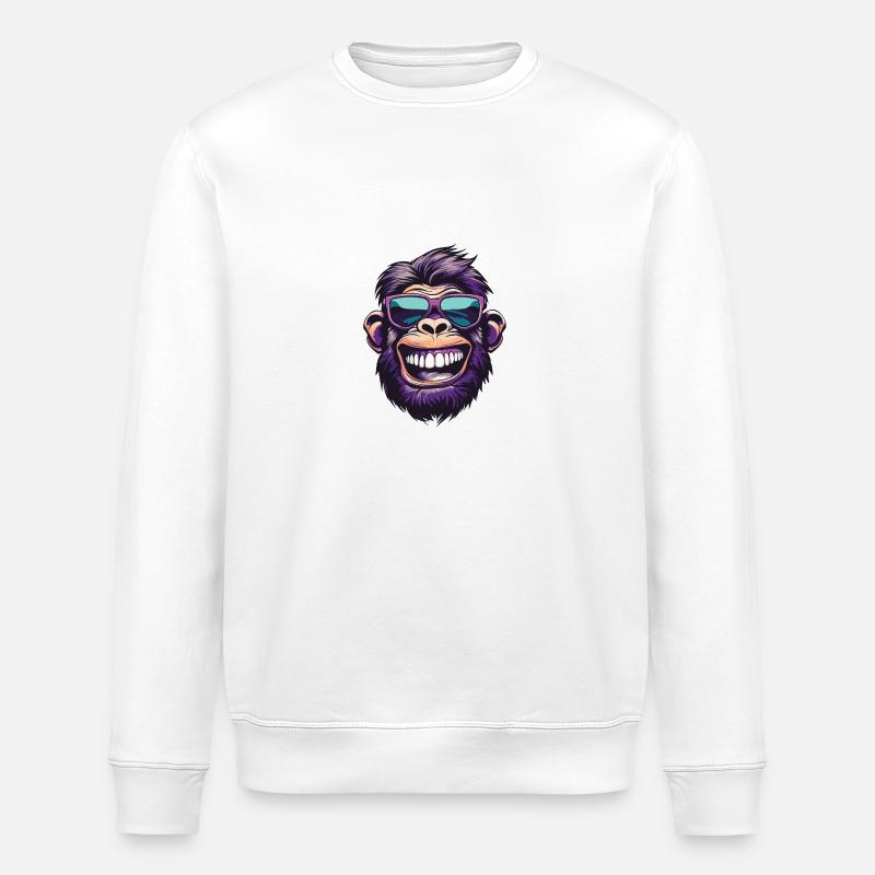 Affe Kopf Lustig Monkey Party - Stanley/Stella Unisex Bio-Sweatshirt ROLLER - Weiß