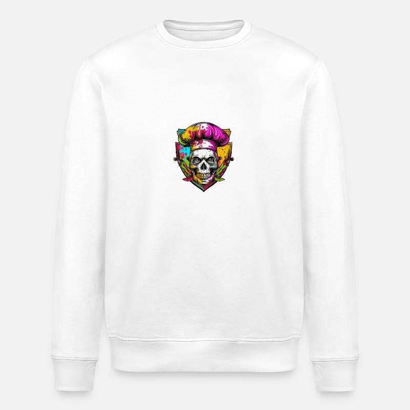 Crâne Squelette Chef - Sweat bio ROLLER Stanley/Stella Unisexe - blanc