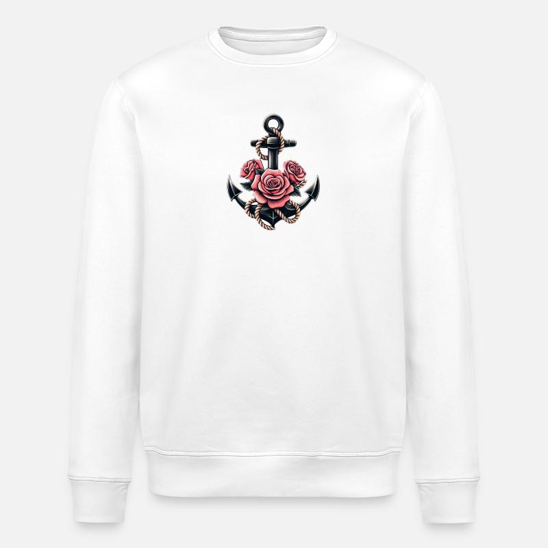 Anker mit Seil und Rosen - Stanley/Stella Unisex Bio-Sweatshirt ROLLER - Weiß