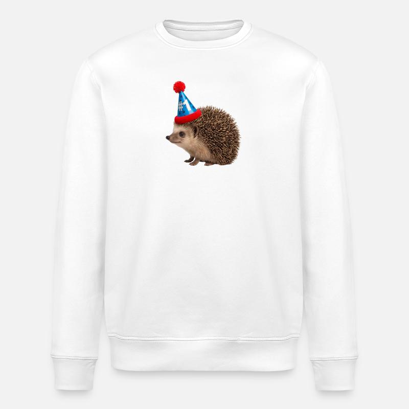 Festive hedgehog with party hat - Stanley/Stella ROLLER Unisex Organic Sweatshirt - white