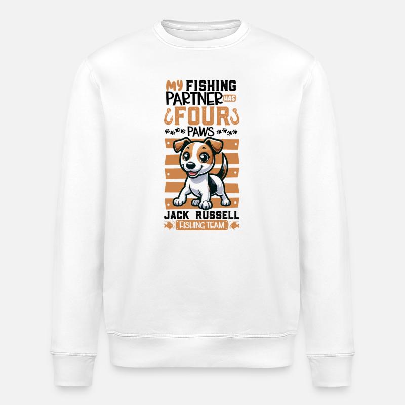 Pêche et Jack Russell Terrier - Sweat bio ROLLER Stanley/Stella Unisexe - blanc
