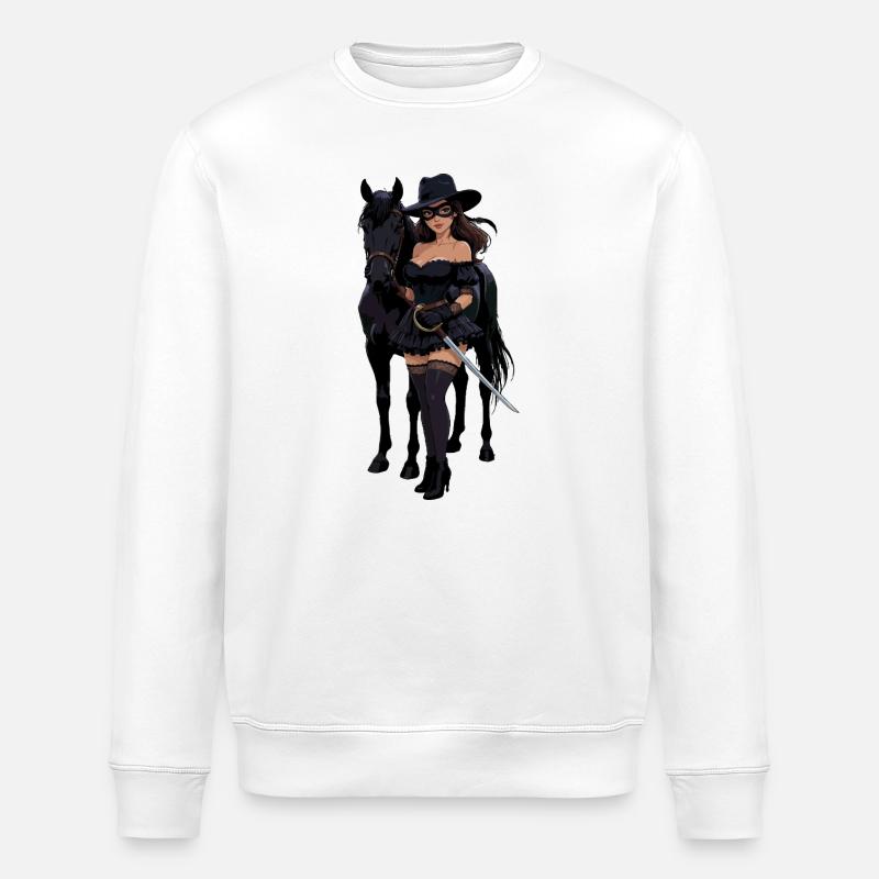 Zorro-Frau mit schwarzem Pferd - Stanley/Stella Unisex Bio-Sweatshirt ROLLER - Weiß