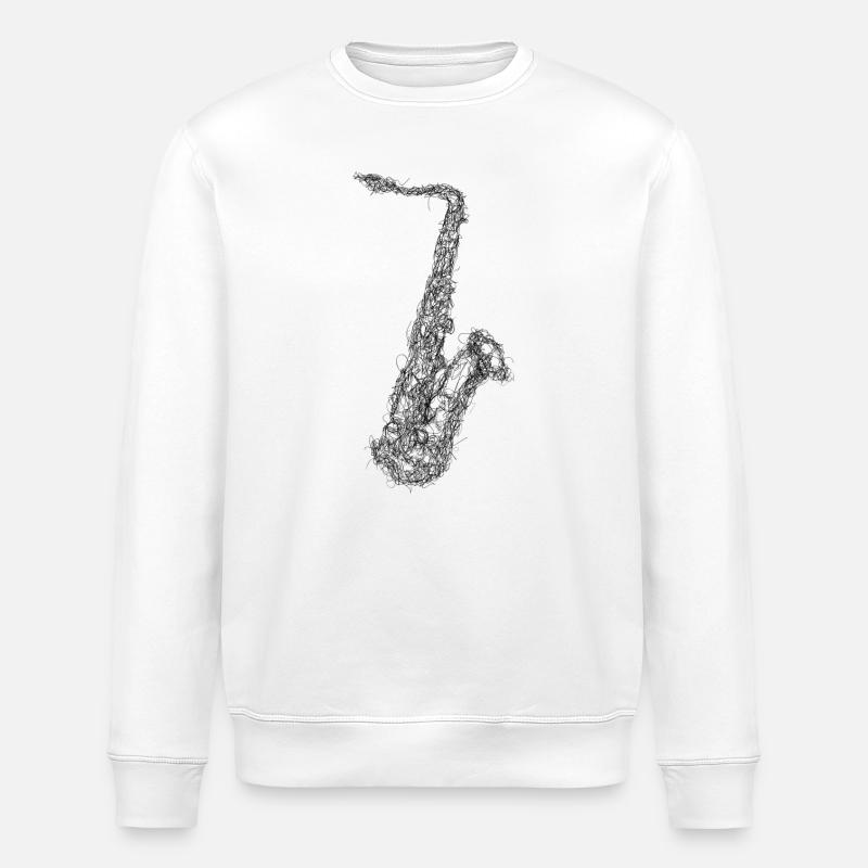 Saxophone Scribble - Stanley/Stella ROLLER Unisex Organic Sweatshirt - white