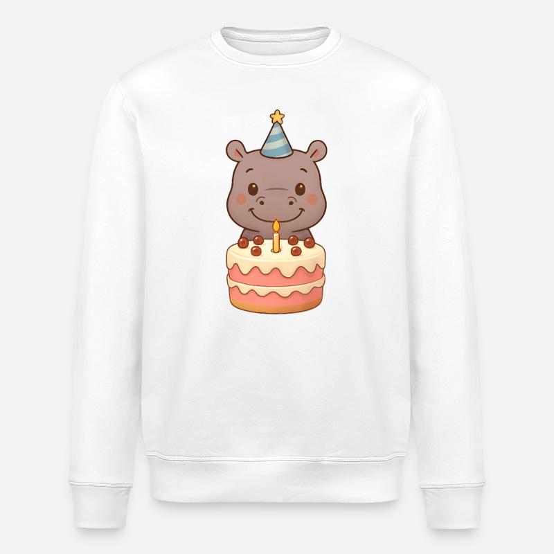 Petit hippopotame avec gâteau d’anniversaire - Sweat bio ROLLER Stanley/Stella Unisexe - blanc